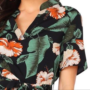 Romwe Floral Short Sleeve High Low Hem Dress